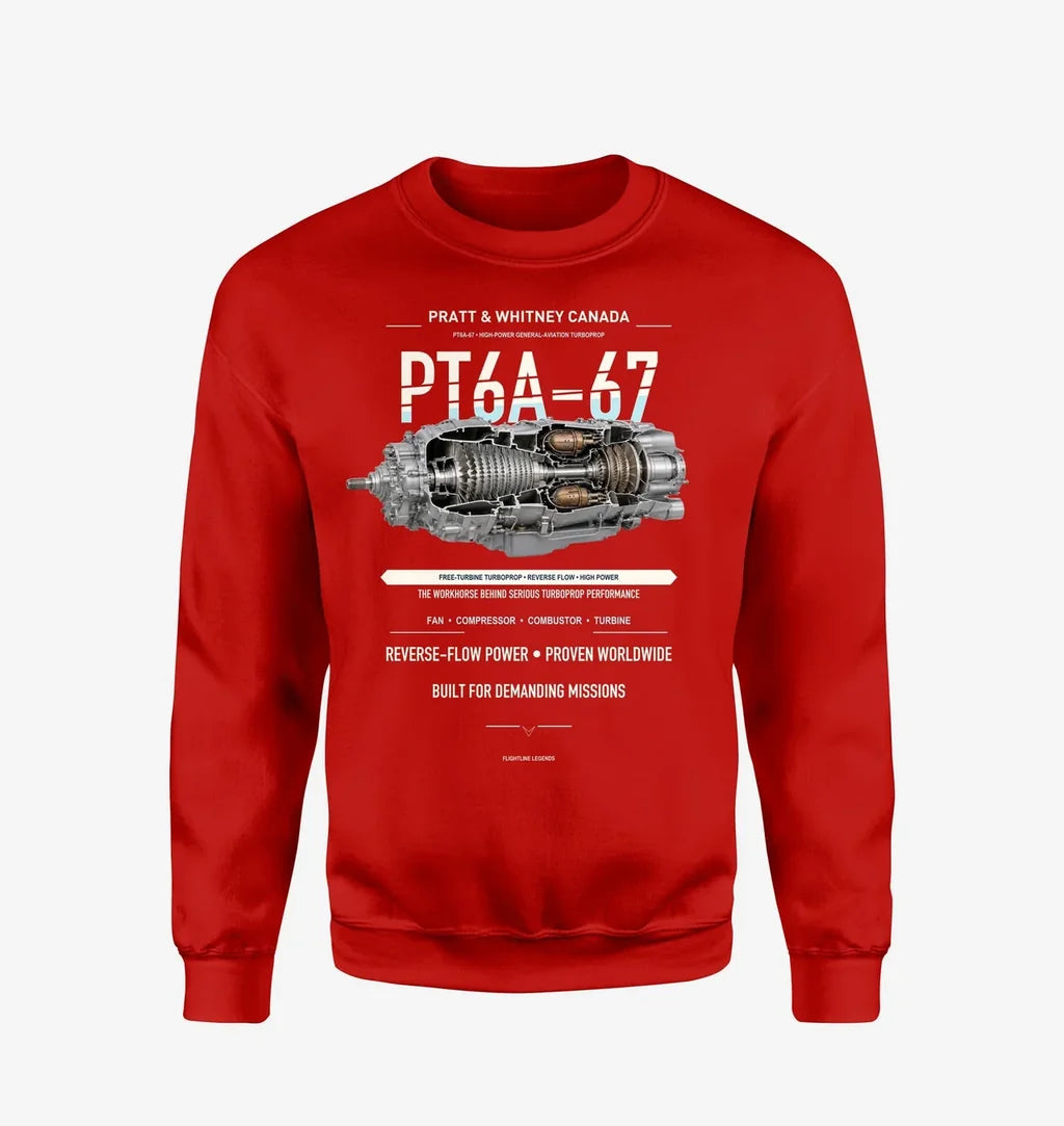PT6A-67 design on red sweatshirt