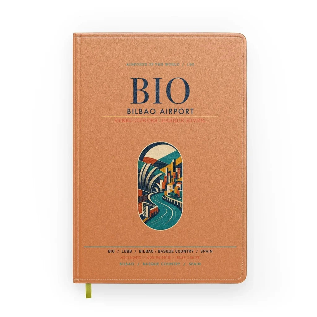 Bilbao Airport (BIO) design on orange notebook