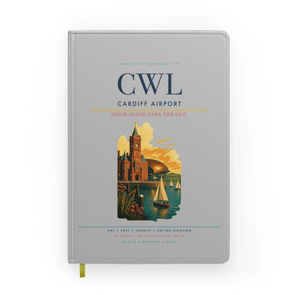Cardiff Airport (CWL) design on light gray notebook