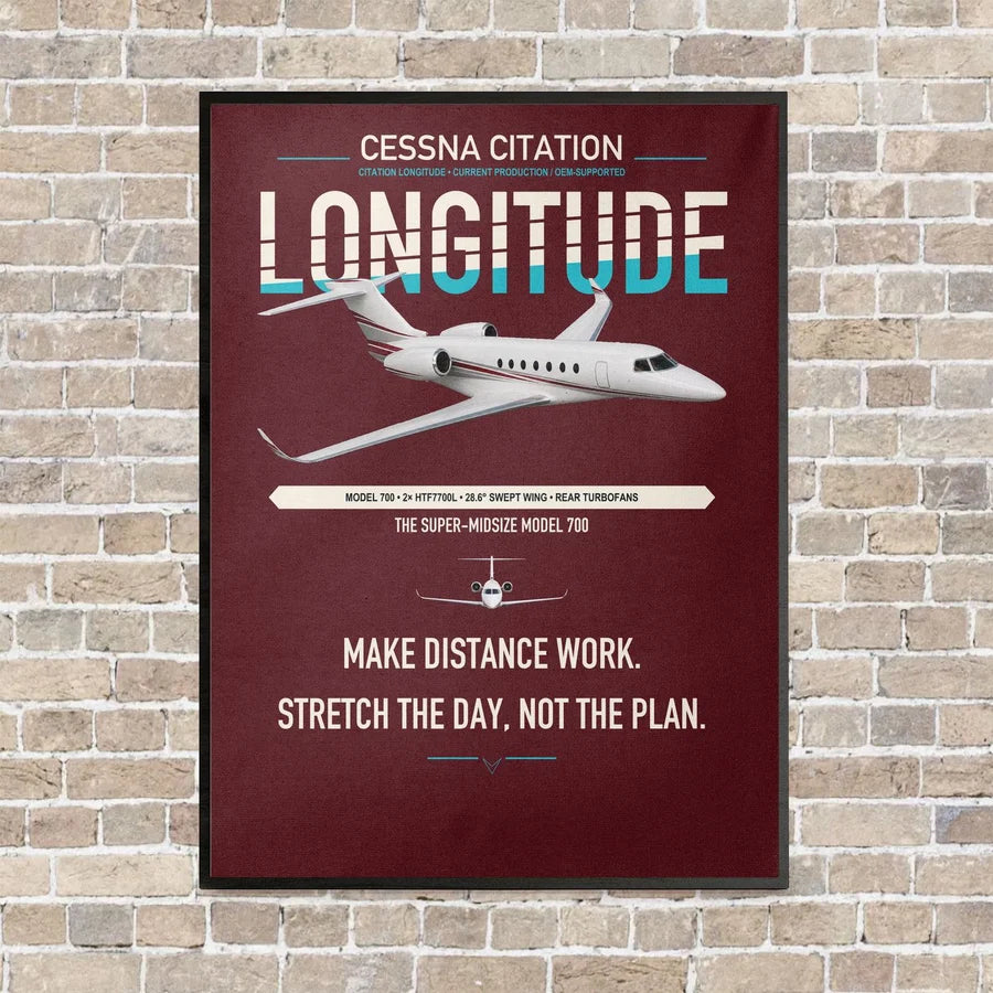 Cessna Citation Longitude vertical canvas print - framed - dark red background