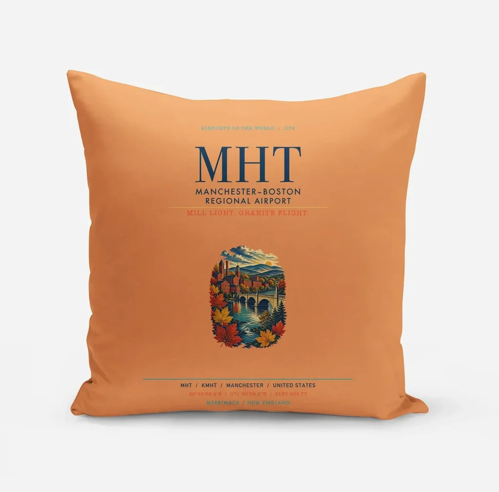Manchester–Boston Regional Airport (MHT) design on orange pillow