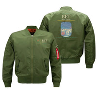 Thumbnail for Bethel Airport (BET) design on green bomber jacket