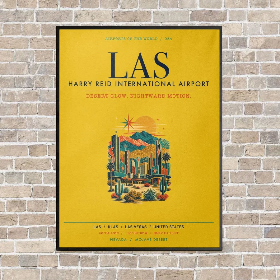 Harry Reid International Airport Las Vegas LAS vertical canvas print - framed - yellow background