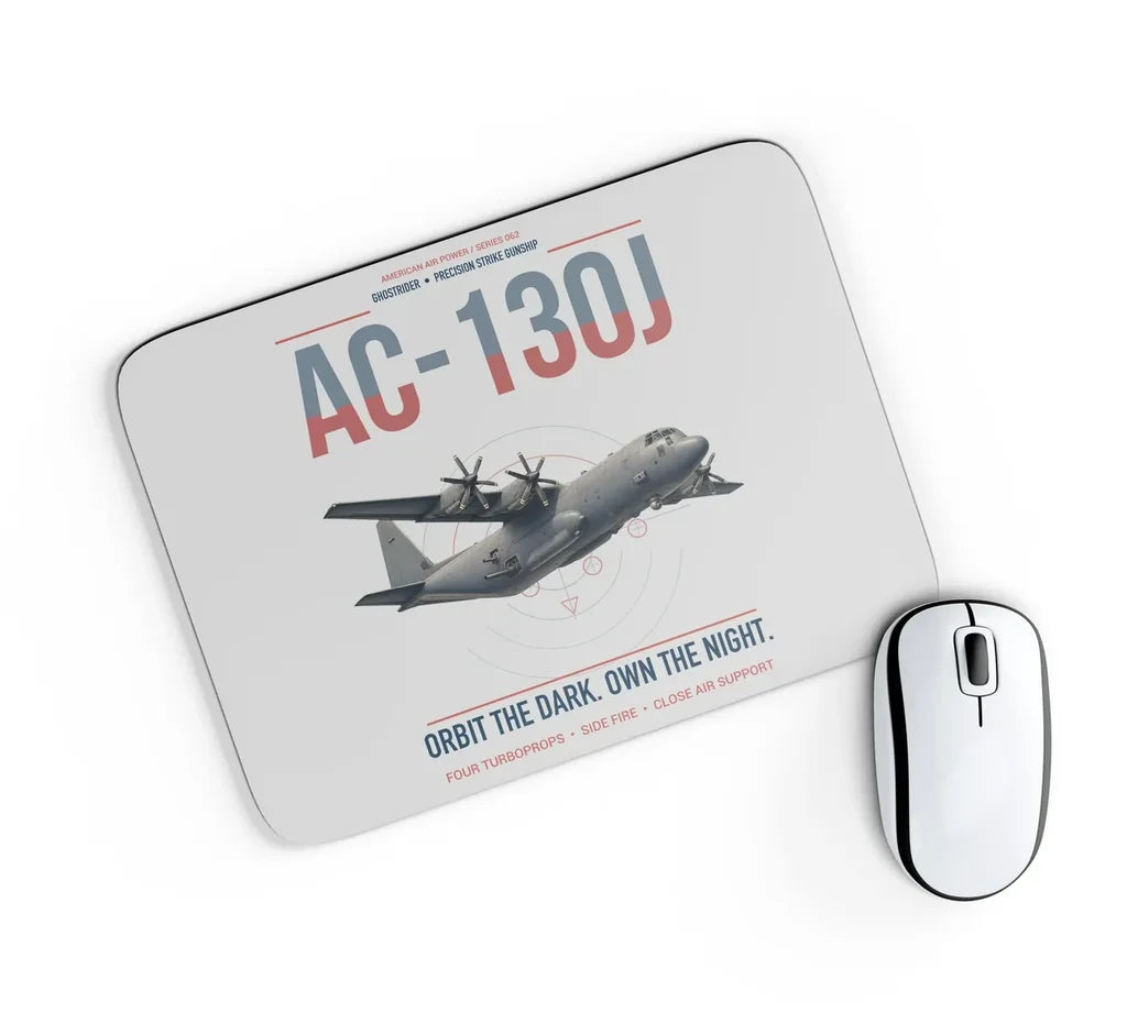 AC-130J Ghostrider design on light gray rectangle mouse pad