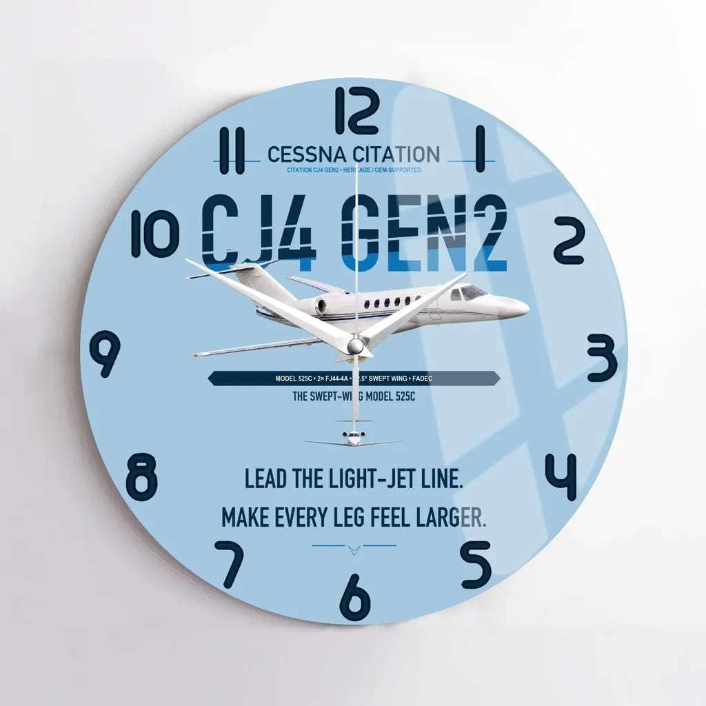 Cessna Citation CJ4 Gen2 design on light blue no frame wall clock