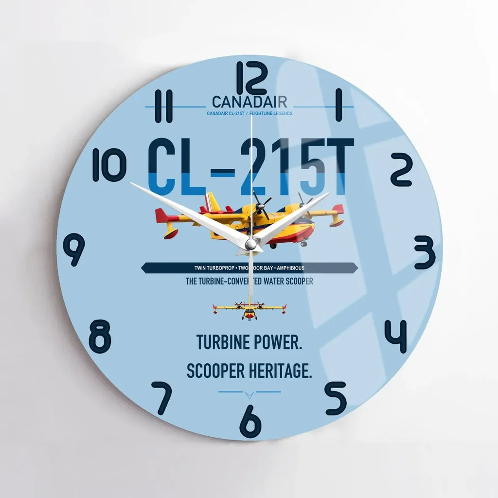Canadair CL-215T design on light blue no frame wall clock