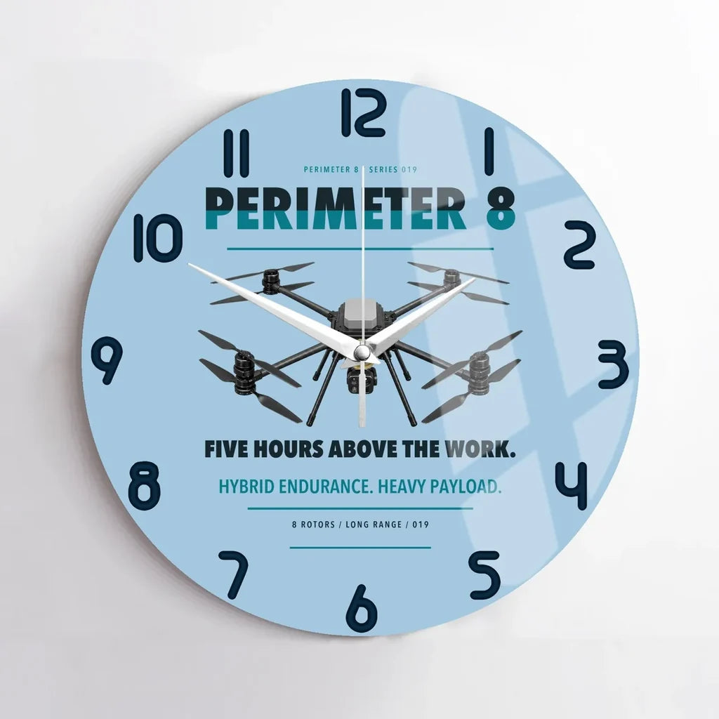Skyfront Perimeter 8 design on light blue no frame wall clock