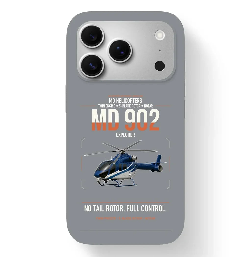 MD Helicopters MD 902 Explorer design on gray magsafe iphone case, for iPhone 17 Pro