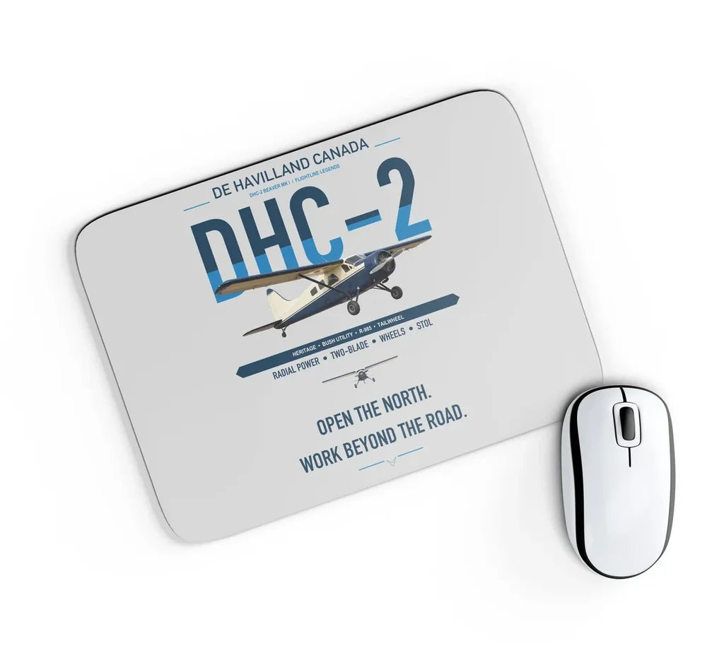 DHC-2 Beaver Mk I design on light gray rectangle mouse pad