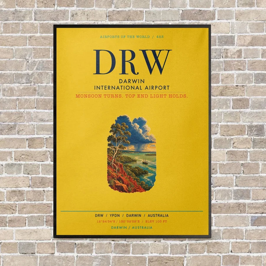 Darwin International Airport DRW vertical canvas print - framed - yellow background