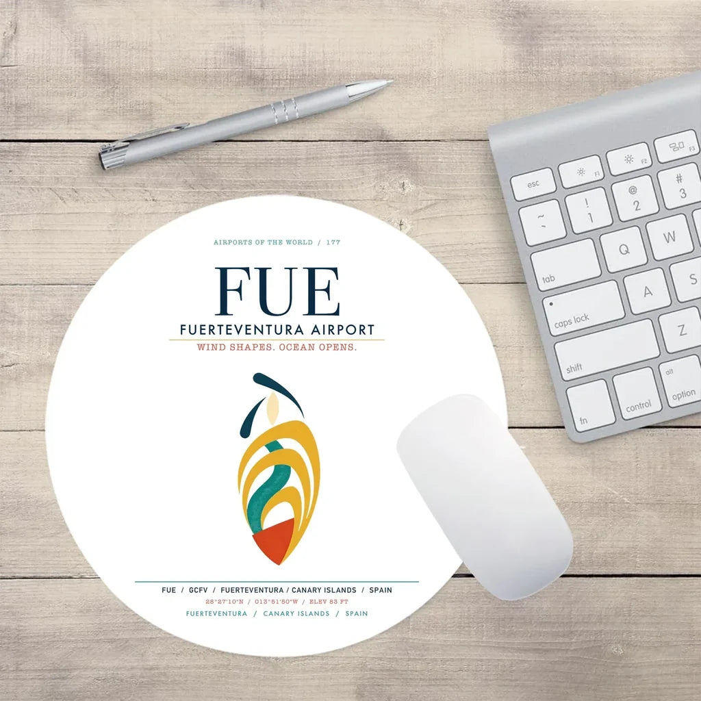 Fuerteventura Airport (FUE) design on white round mouse pad