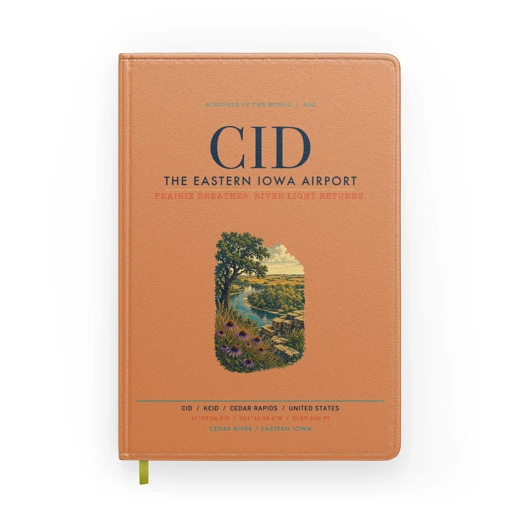 The Eastern Iowa Airport Cedar Rapids (CID) design on orange notebook