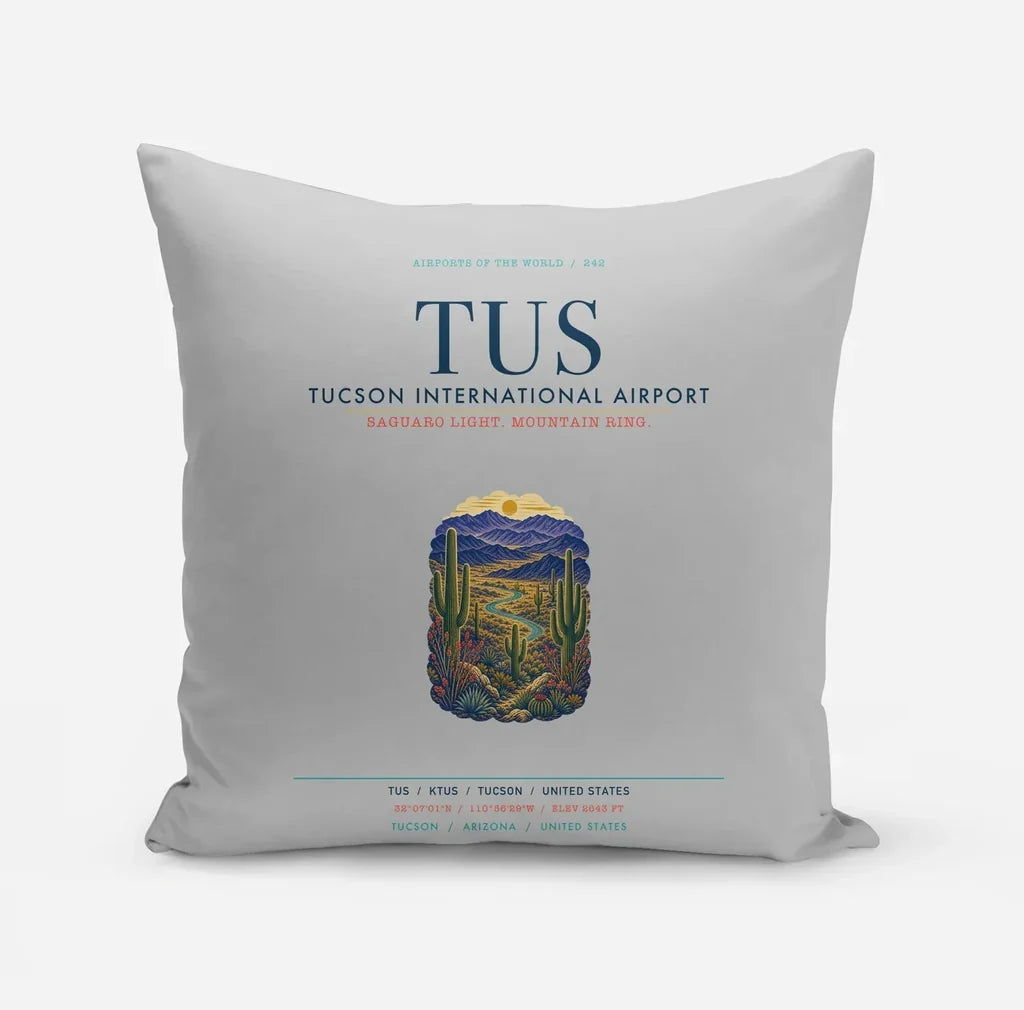 Tucson International Airport (TUS) design on light gray pillow