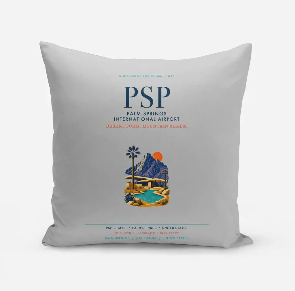 Palm Springs International Airport (PSP) design on light gray pillow