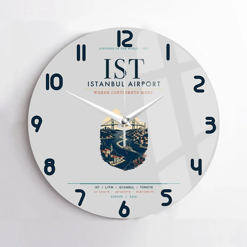 Istanbul Airport (IST) design on light gray no frame wall clock