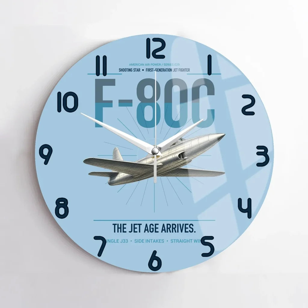 F-80C Shooting Star design on light blue no frame wall clock