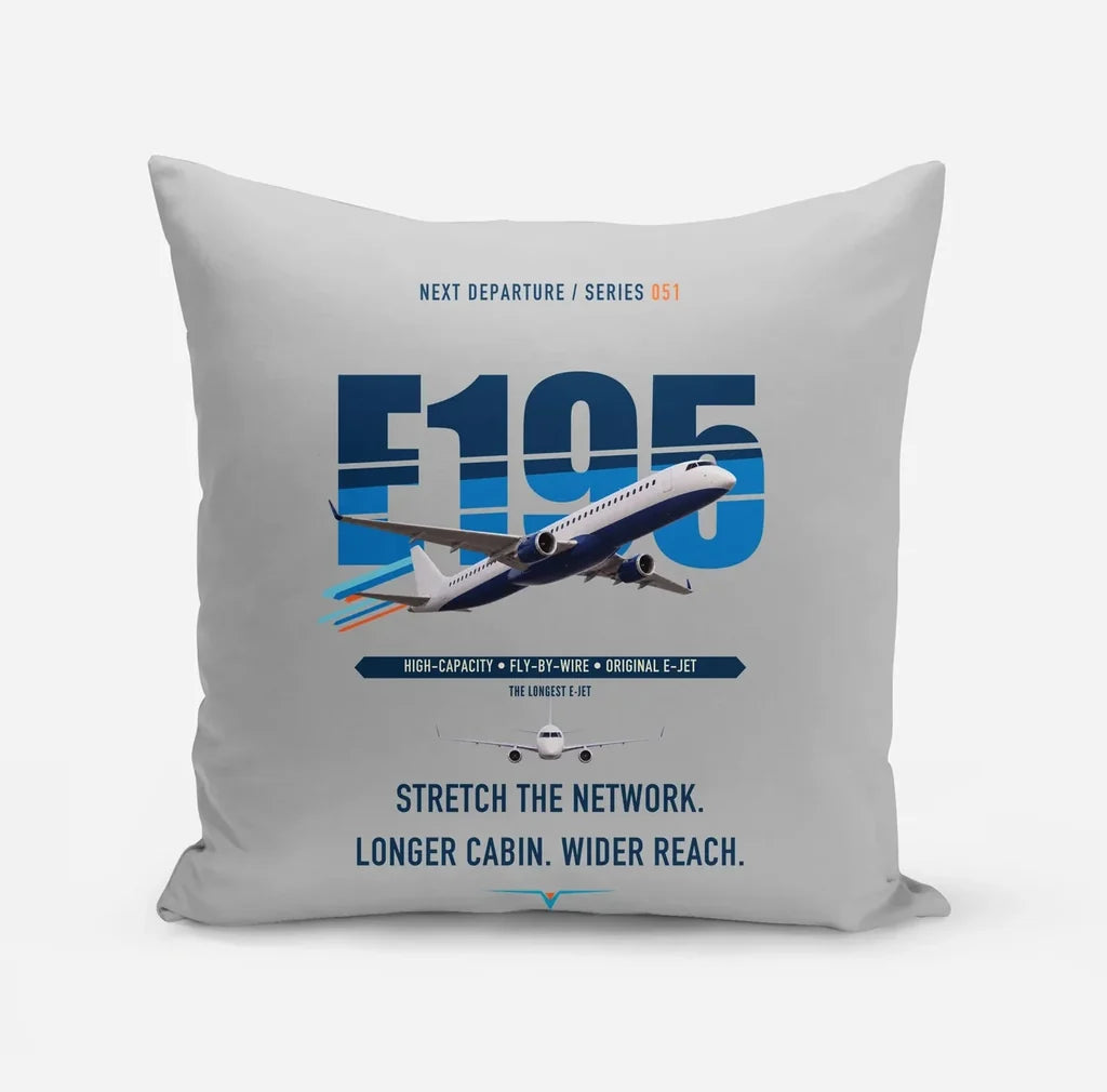 Embraer E195 design on light gray pillow