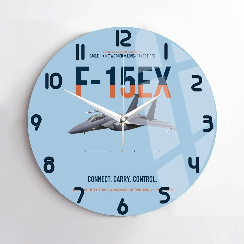 F-15EX Eagle II Connect Carry Control design on light blue no frame wall clock