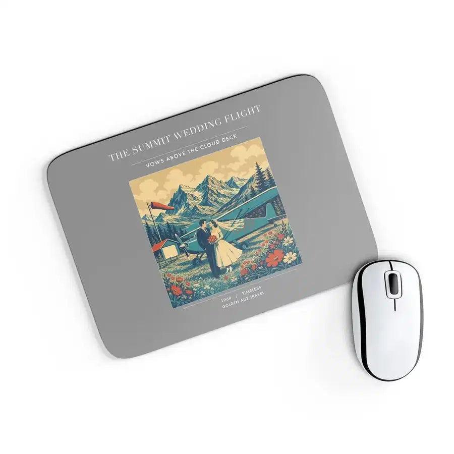 VINTAGE G4345 - The Summit Wedding Flight - Designed Mouse Pads design on gray rectangle
