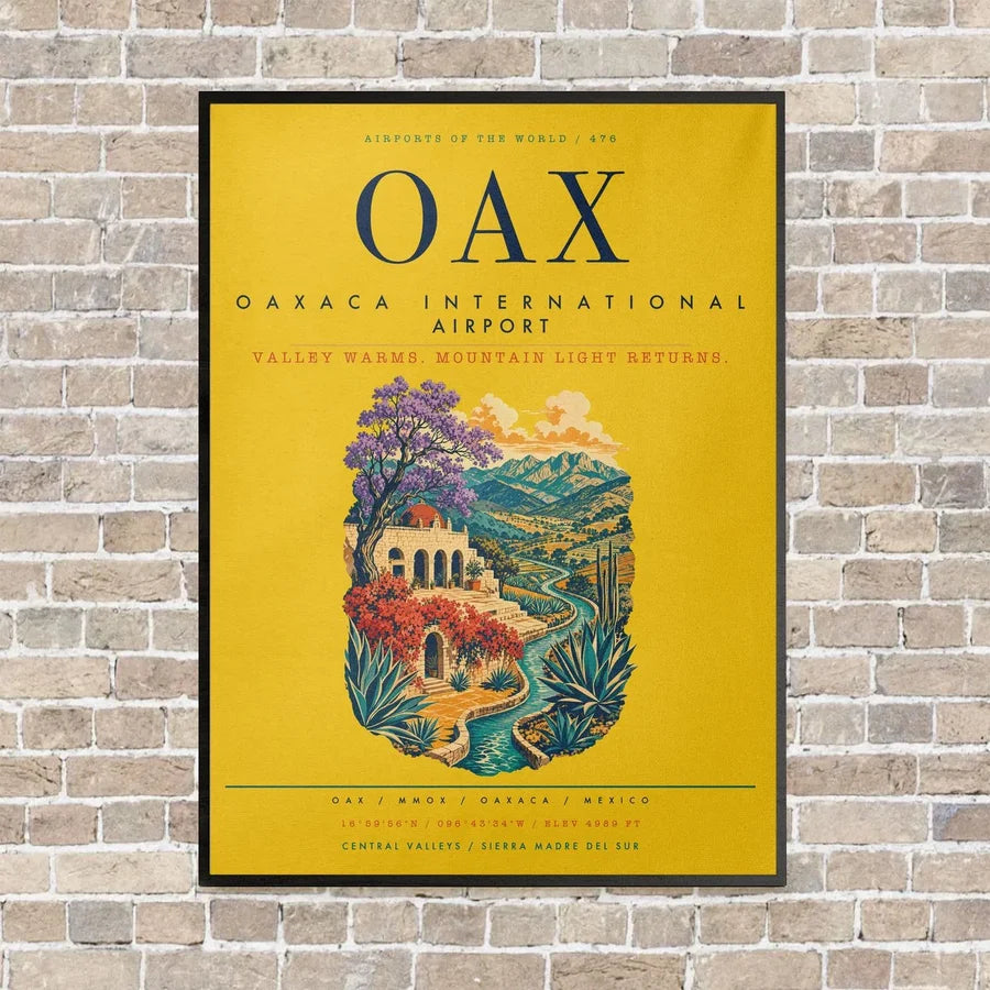 Oaxaca International Airport OAX vertical canvas print - framed - yellow background