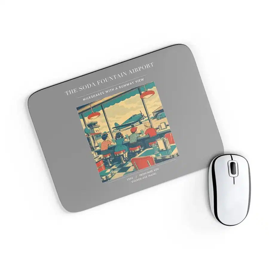 VINTAGE G4247 - The Soda Fountain Airport - Designed Mouse Pads design on gray rectangle
