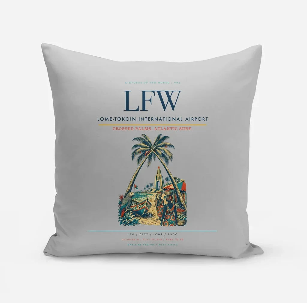 Lome-Tokoin International Airport (LFW) design on light gray pillow