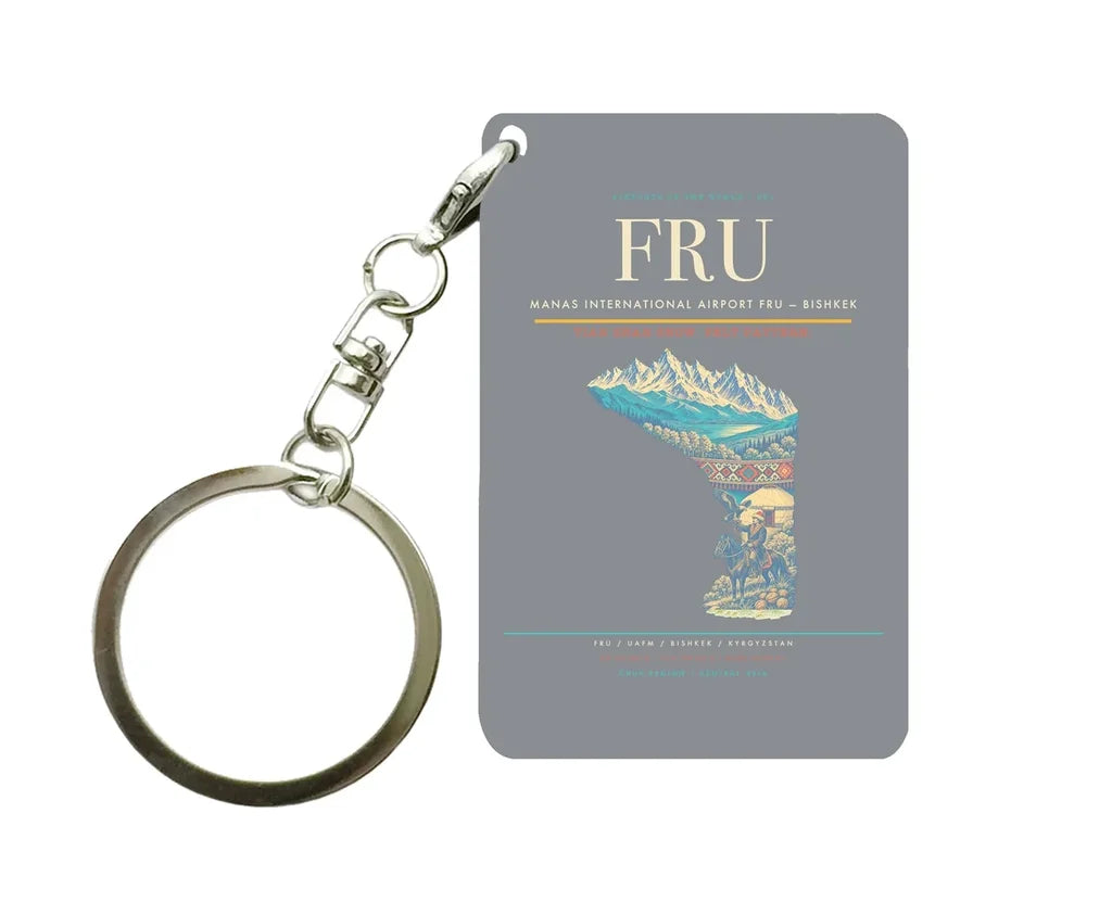 Manas International Airport FRU — Bishkek Key Chain design on gray key chain
