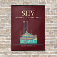 Thumbnail for Shreveport Regional Airport SHV vertical canvas print - framed - dark red background