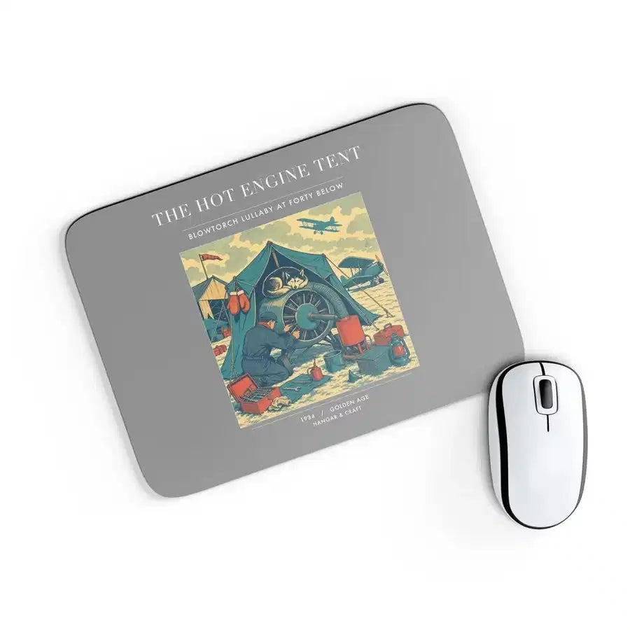 VINTAGE G4356 - The Hot Engine Tent - Designed Mouse Pads design on gray rectangle