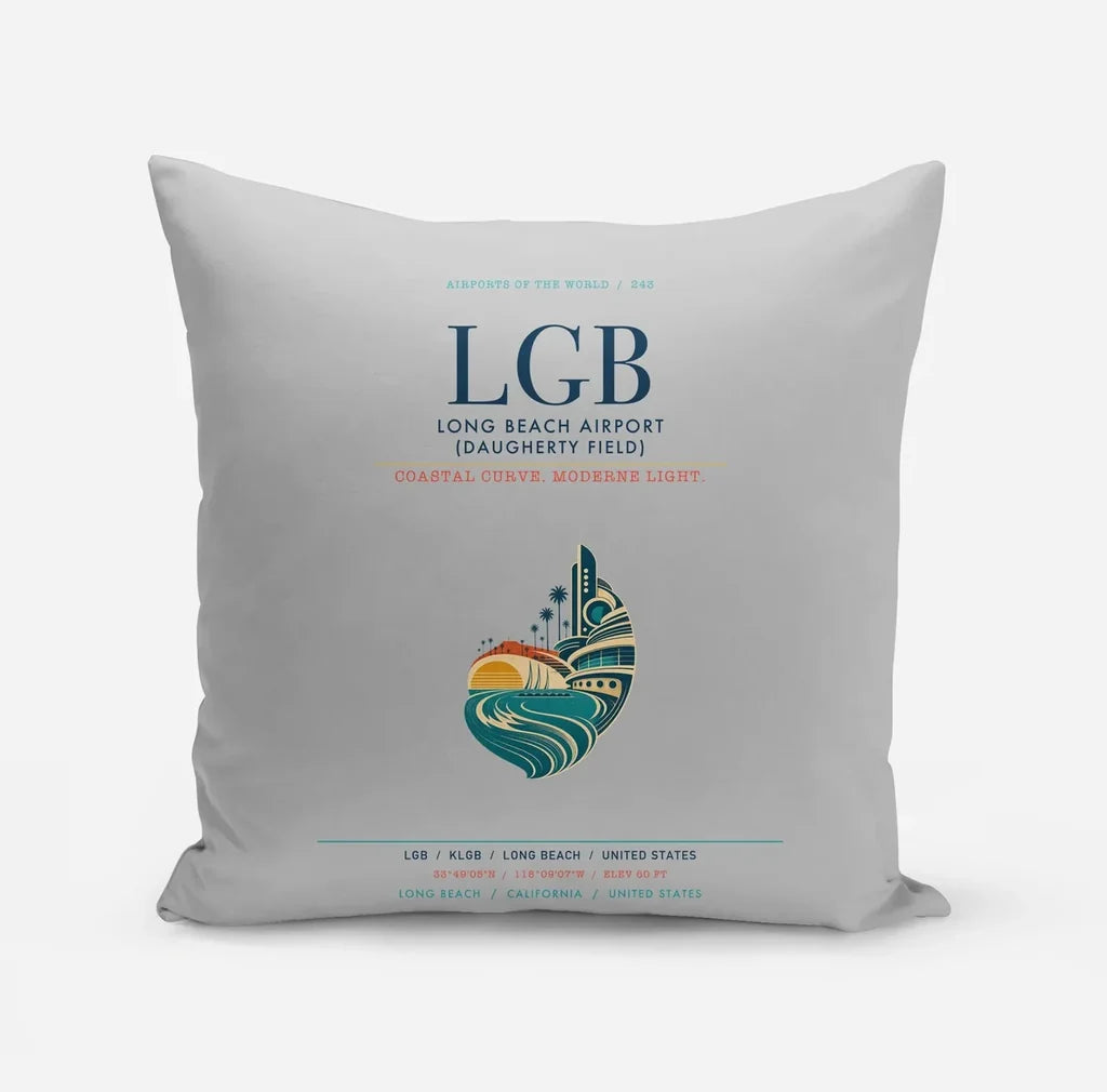 Long Beach Airport (Daugherty Field) (LGB) design on light gray pillow