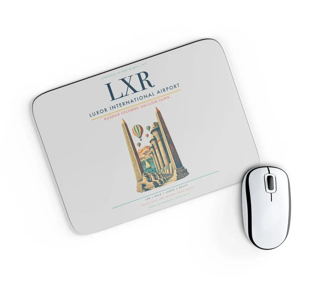 Luxor International Airport (LXR) design on light gray rectangle mouse pad