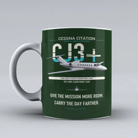 Thumbnail for Cessna Citation CJ3+ design on dark green ceramic mug, double-side print