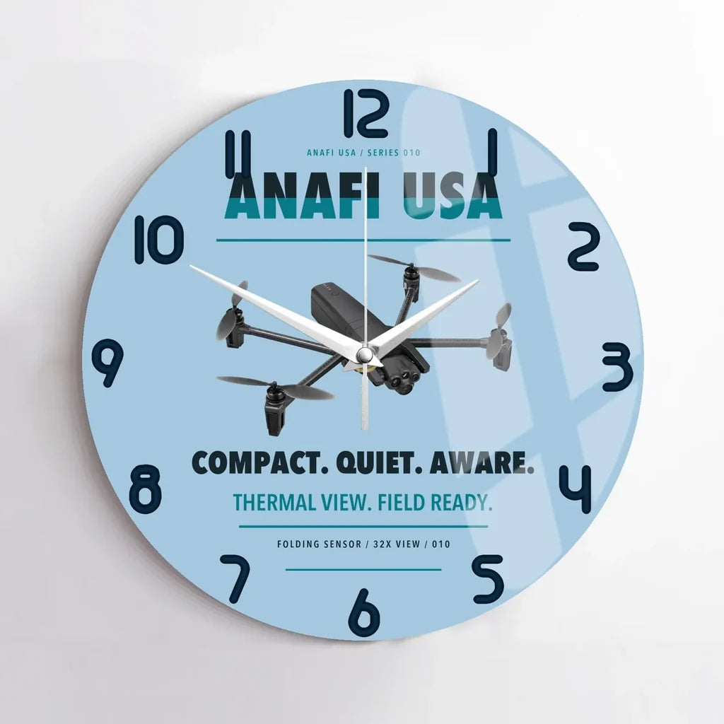 Parrot ANAFI USA design on light blue no frame wall clock
