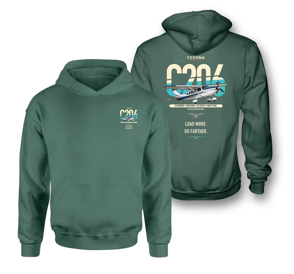Cessna 206 Stationair design on green double-side hoodie, double-side print