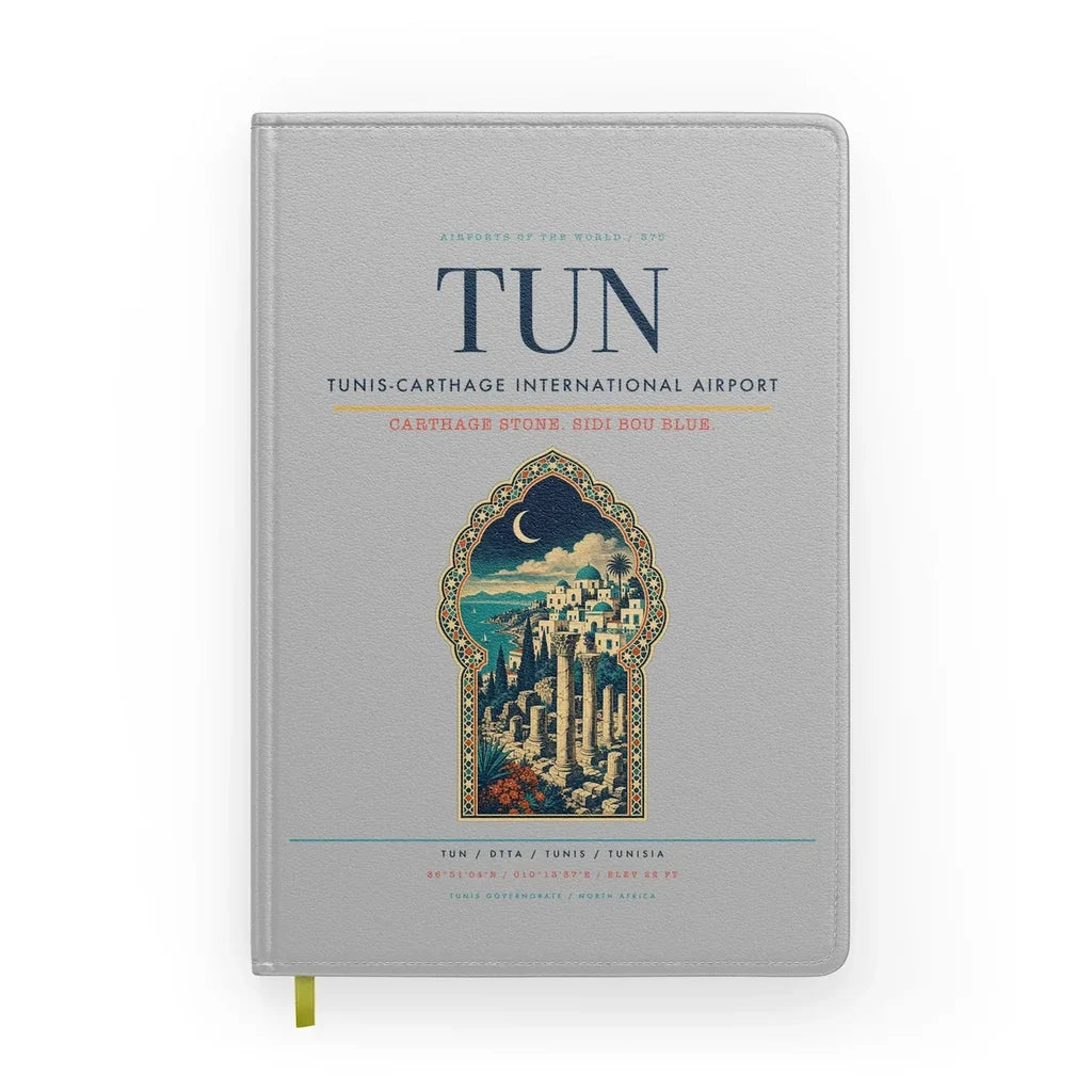 Tunis-Carthage International Airport (TUN) design on light gray notebook