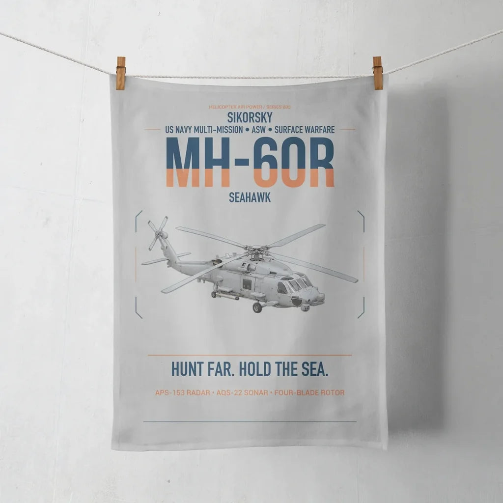 Sikorsky MH-60R Seahawk design on light gray towel