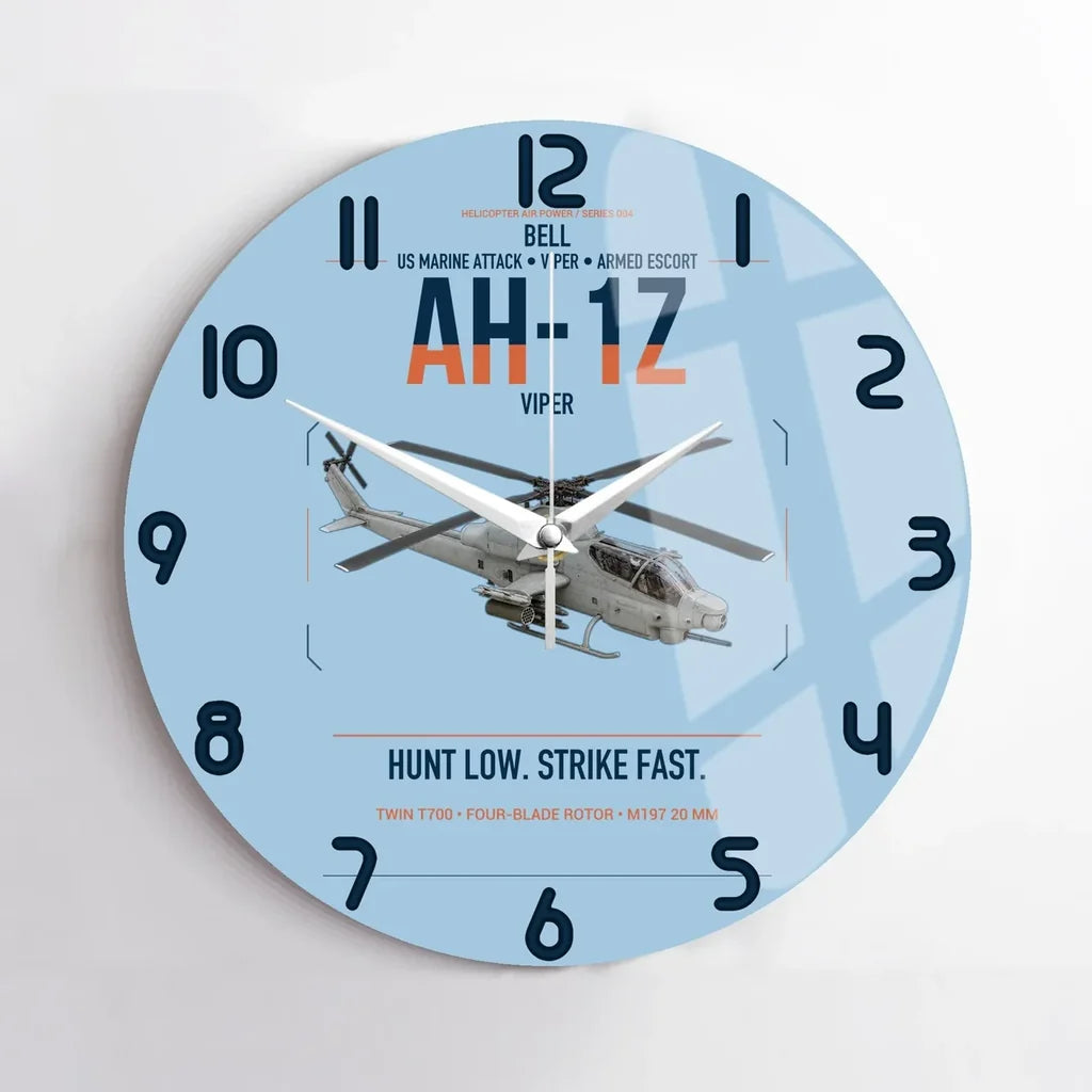Bell AH-1Z Viper design on light blue no frame wall clock