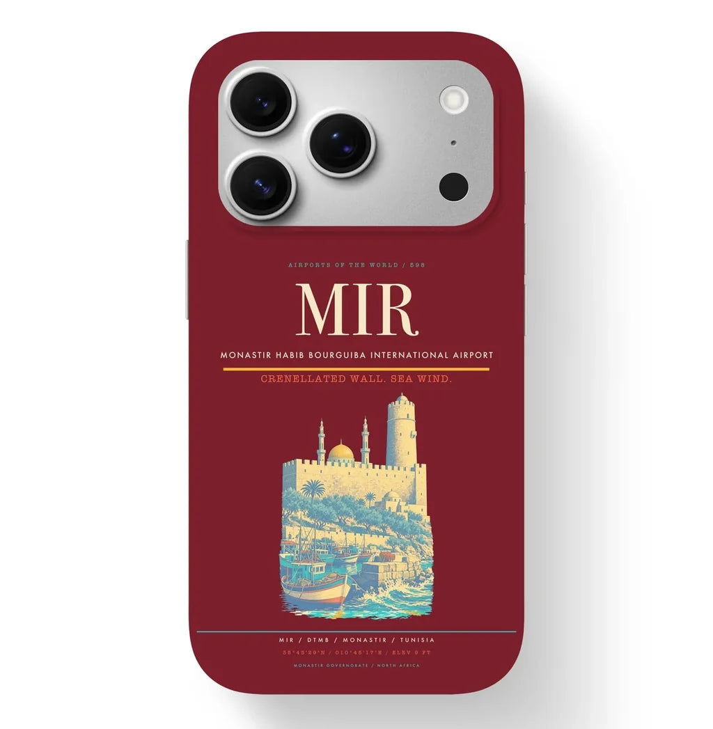 Monastir Airport (MIR) design on dark red iPhone 17 Pro MagSafe case