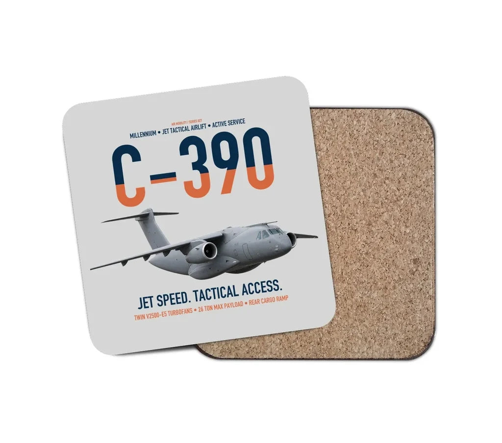 C-390 Millennium design on light gray 1 piece coaster