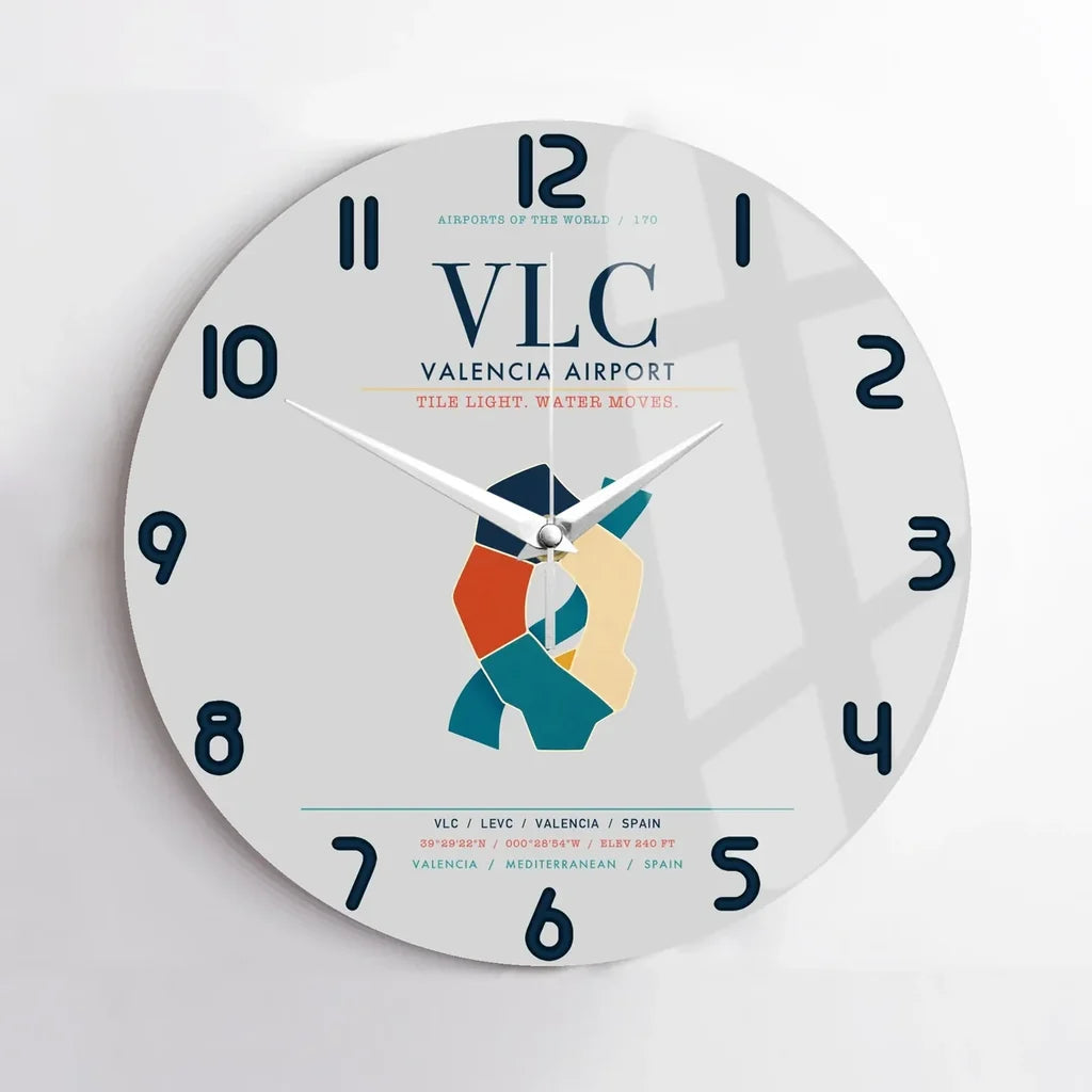 Valencia Airport (VLC) design on light gray no frame wall clock