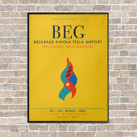Thumbnail for Belgrade Nikola Tesla Airport BEG vertical canvas print - framed - yellow background