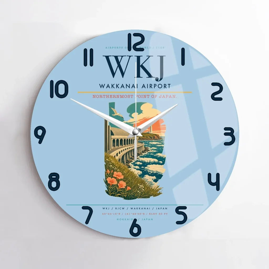Wakkanai Airport (WKJ) design on light blue no frame wall clock