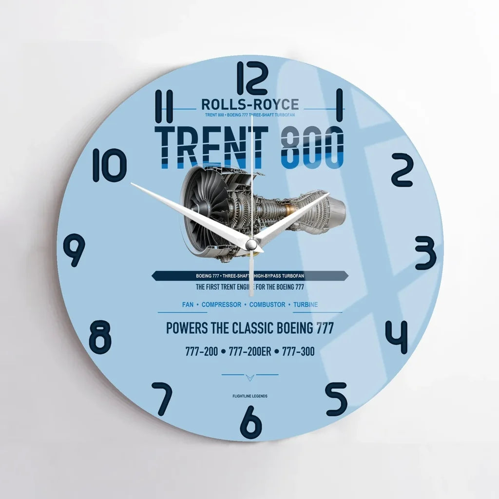 TRENT 800 design on light blue no frame wall clock