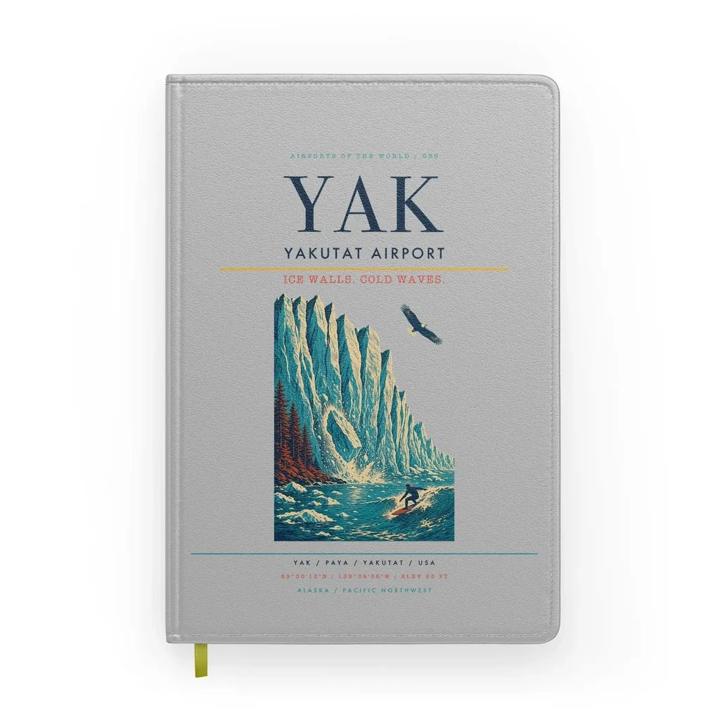 Yakutat Airport (YAK) design on light gray notebook