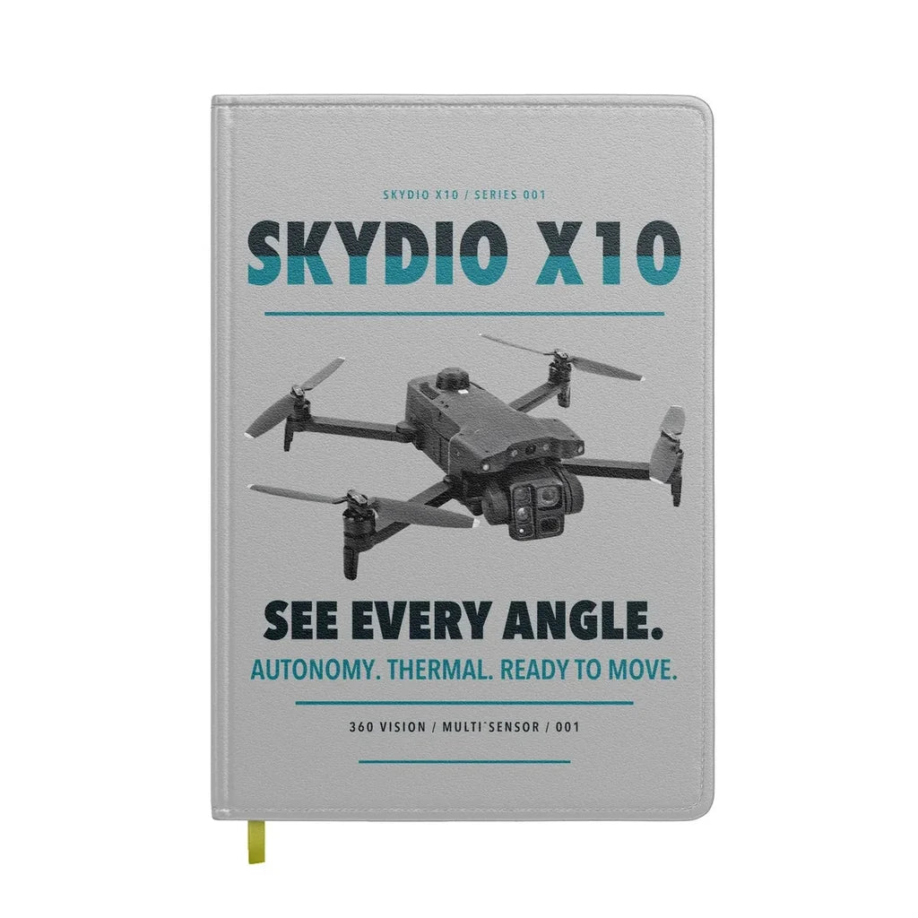 Skydio X10 design on light gray notebook