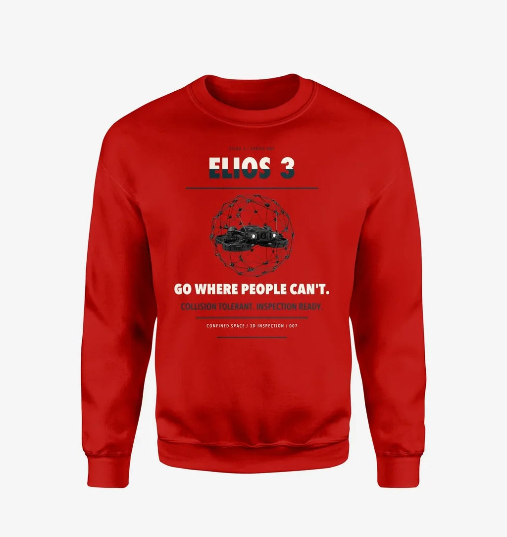 Flyability Elios 3 design on red sweatshirt