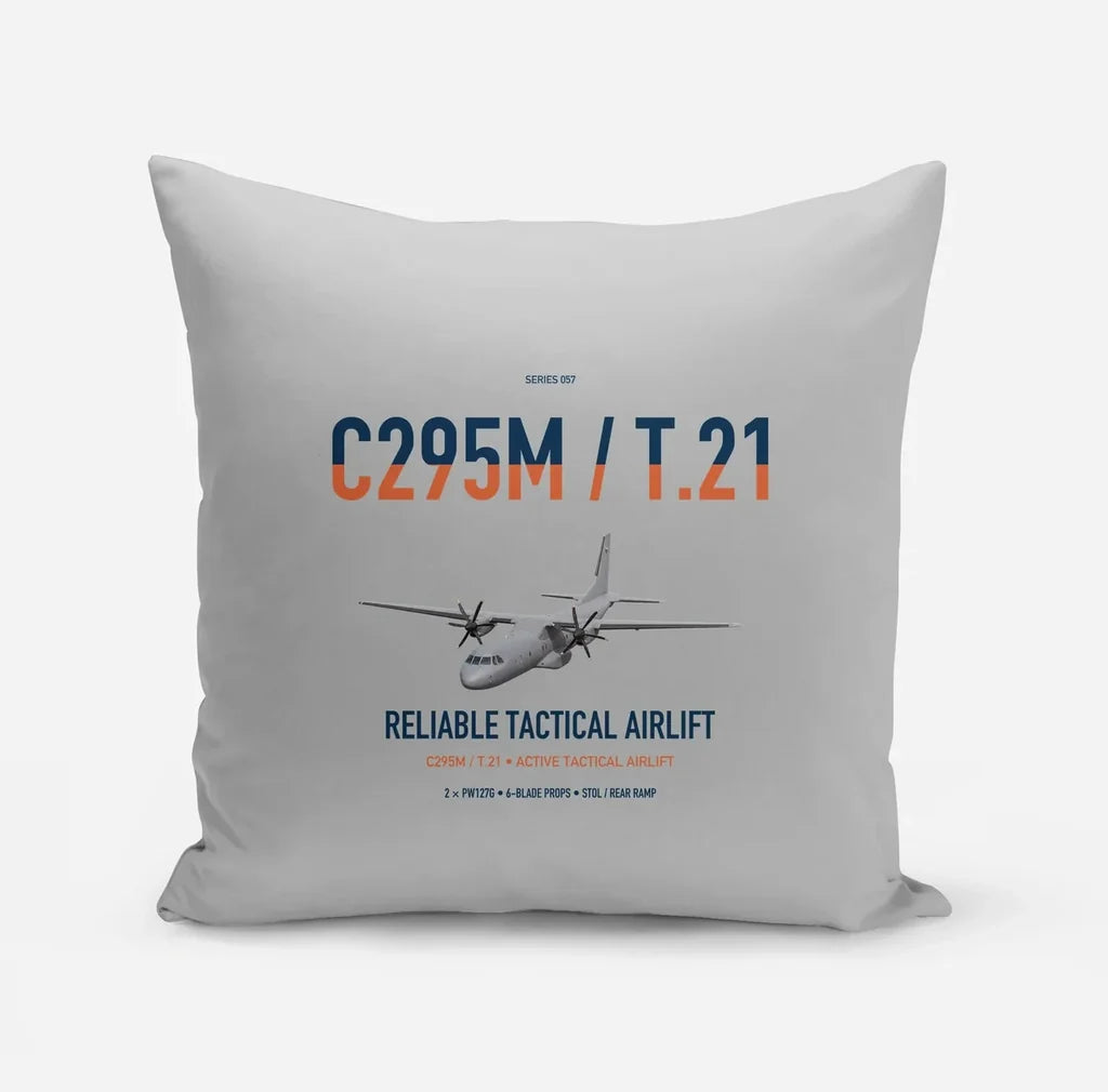 Airbus C295M T.21 design on light gray pillow