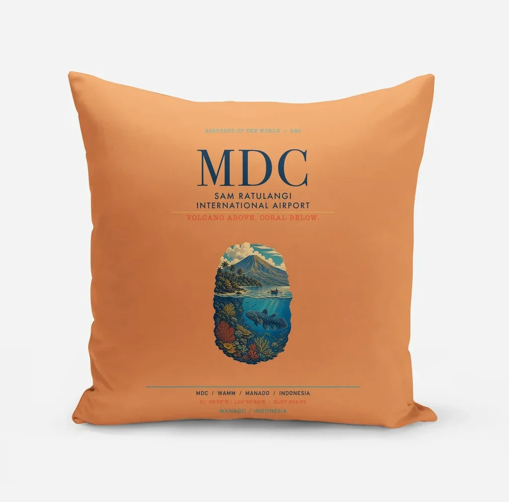 Sam Ratulangi International Airport Manado (MDC) design on orange pillow