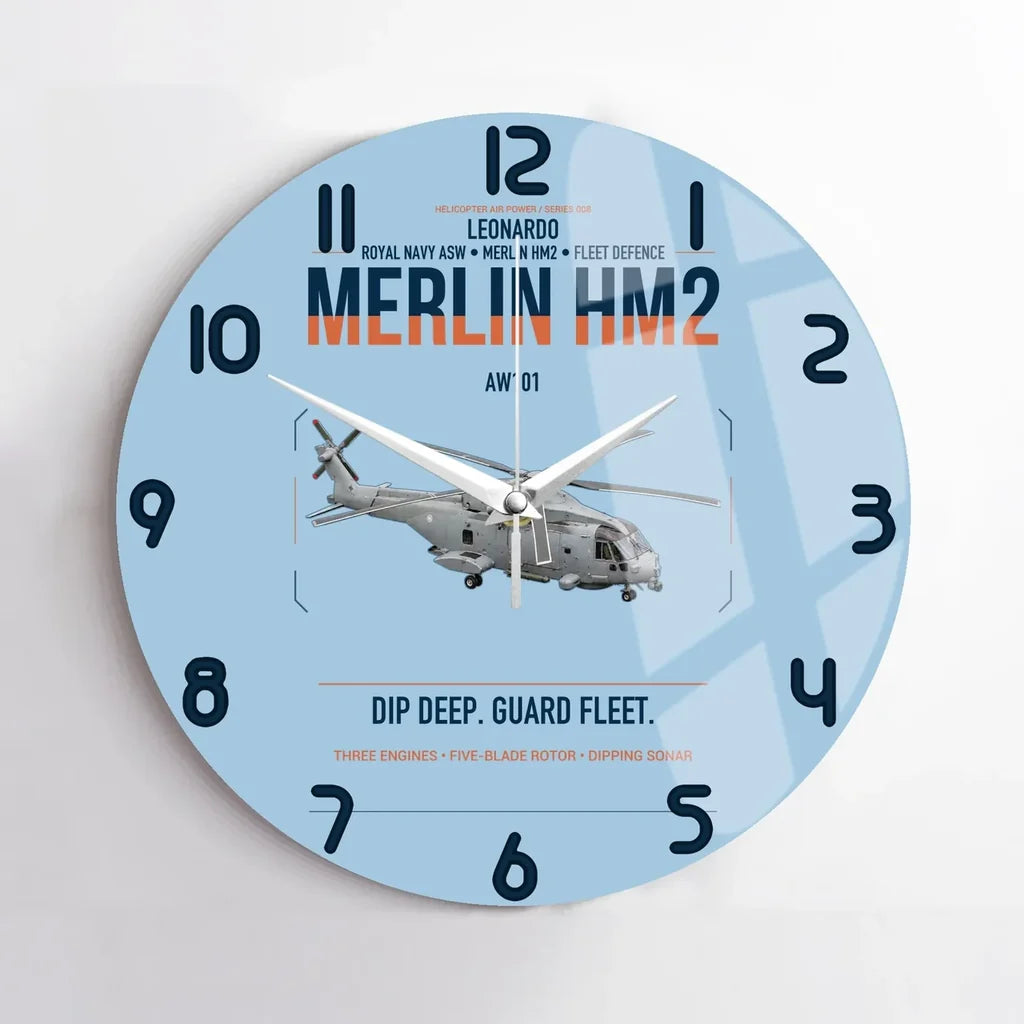 Leonardo AW101 Merlin HM2 design on light blue no frame wall clock