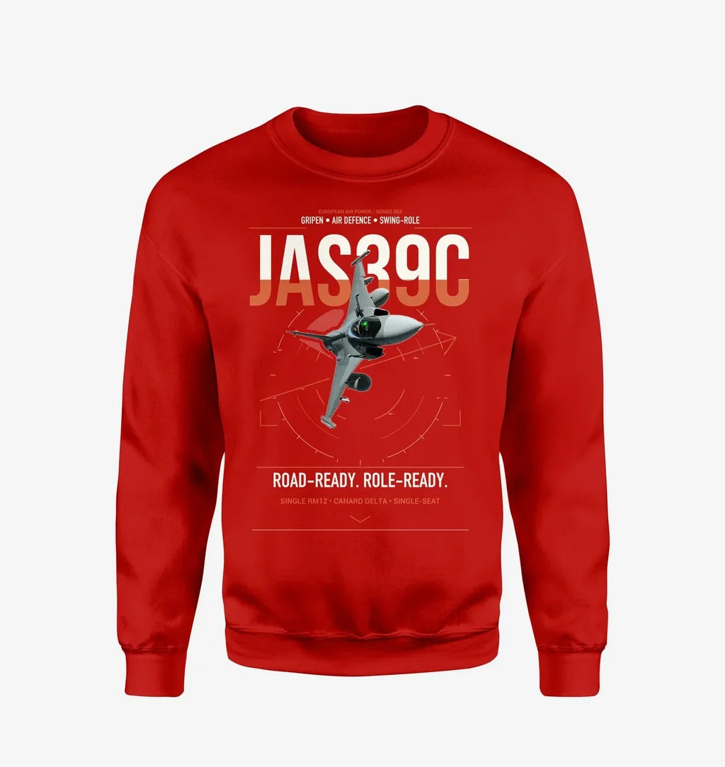 Saab JAS 39C Gripen design on red sweatshirt